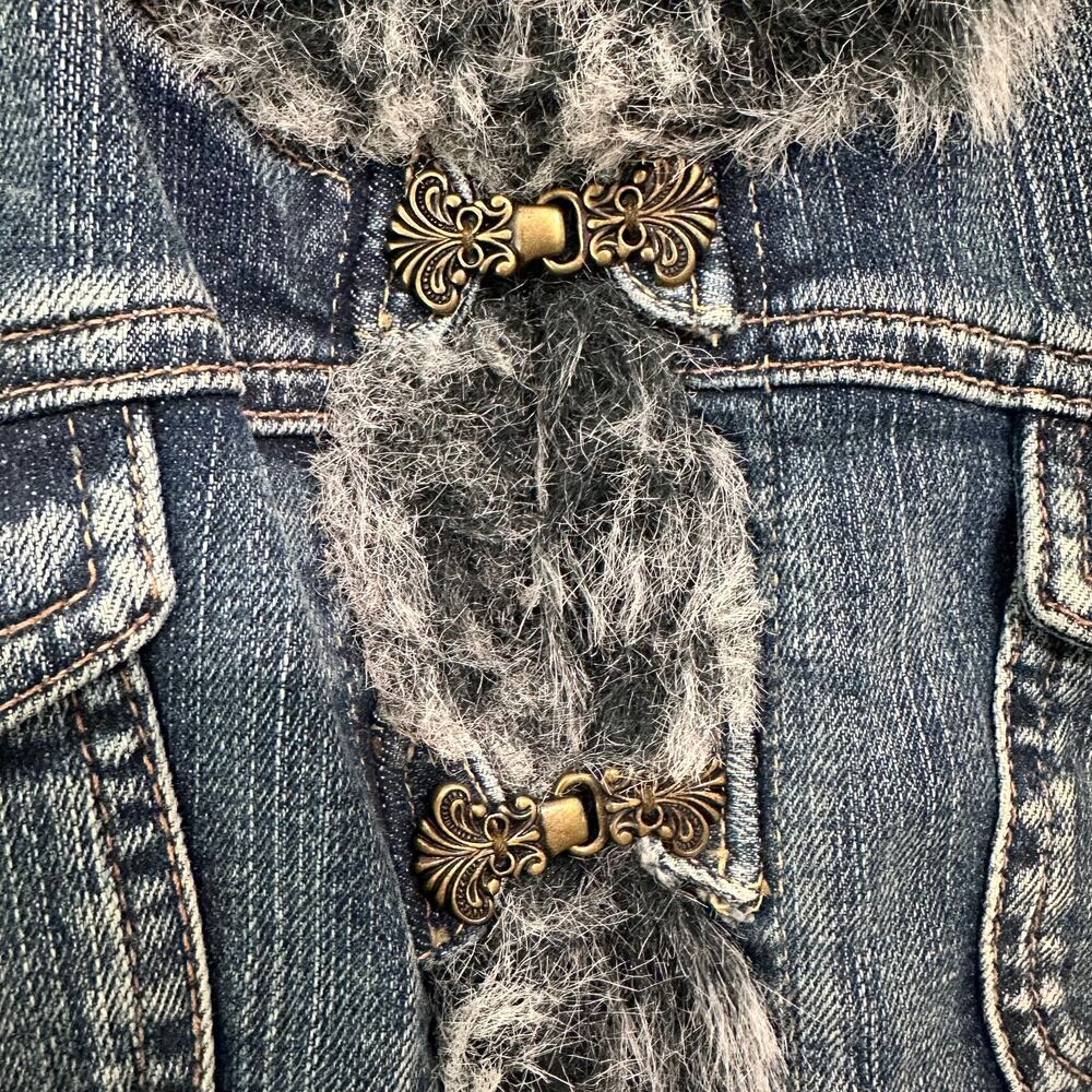 Vintage Y2K Guess Jeans Denim Vest With Faux Fur Trim Size Large - Picture 3 of 16